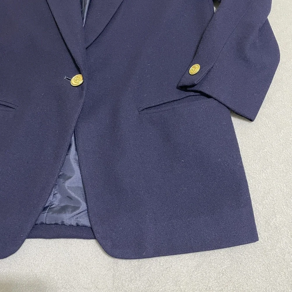 Vtg Womens WOOL BLAZER JACKET Gold Accent Buttons Preppy 90s Academic‎ Navy Sz 8